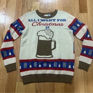 New Fun.com All I Want For Christmas Is Beer Ugly Sweater Pullover Sz Medium